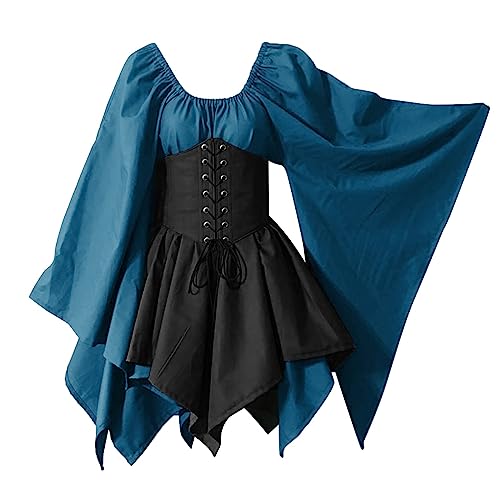 KonJim Mittelalterliches Kostüm für Damen, Trompetenärmel, irisches Hemdkleid mit Korsett, traditionelles Kleid, Weinkleid, Mittelalter-Kostüm, traditionelles Kleid, Halloween, Renaissance, KonJim Mittelalterliches Kostüm für Damen, Trompetenärmel, irisches Hemdkleid mit Korsett, traditionelles Kleid, Weinkleid, Mittelalter-Kostüm, traditionelles Kleid, Halloween, Renaissance, von KonJim