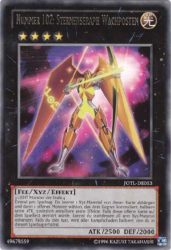 Yu-Gi-Oh Karte Nummer 102: Sternenseraph Wachposten JOTL-DE053 rare + Yugi/Slifer Hülle von Konami