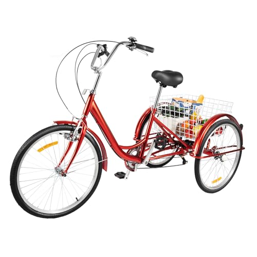 Konfiur Dreirad, 7-Gang Tricycle, 3 Räder Fahrrad Erwachsene mit Einkaufskorb Rückensitz, 3 Räder Fahrrad für Erwachsene Picknicks Anfänger Geeignet, Rot von Konfiur