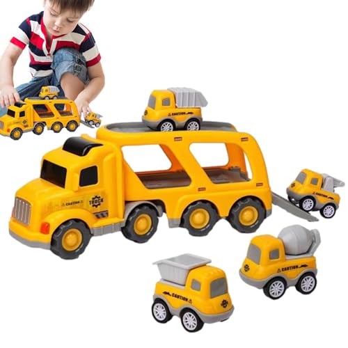 Kongou Push-and-Go-Baufahrzeuge, Spielzeugautos mit Reibungsmotor,5-in-1-LKW-Baufahrzeug-Spielzeugset - Interaktive Push-and-Go-Spielzeuglastwagen, Spielset mit reibungsbetriebenen Fahrzeugen, Licht von Kongou
