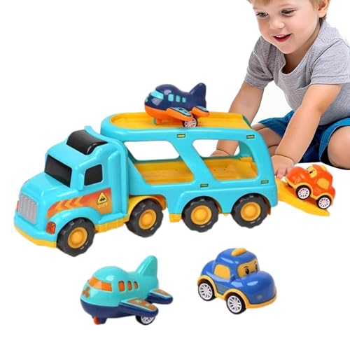 Kongou Push-and-Go-Baufahrzeuge, Spielzeugautos mit Reibungsmotor - 5-in-1-LKW-Baufahrzeug-Spielzeugset - Spielset mit reibungsbetriebenen Fahrzeugen, Set mit Rennfahrzeugen, Kinderspielzeug mit Licht von Kongou