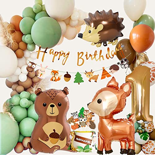 Konoz Geburtstagsdeko 1 Jahr Junge Mädchen, Deko 1. Geburtstag, Luftballon 1. Geburtstag, Waldtiere Geburtstag Deko, Safari Dschungel Deko, Wild One Geburtstag Deko, Erster Kindergeburtstag von Konoz