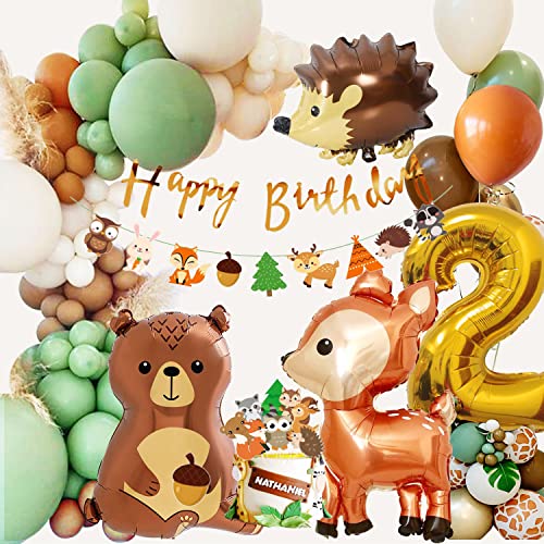 Konoz Geburtstagsdeko 2 Jahre Junge Mädchen, 2. geburtstag deko, Luftballon 2. Geburtstag, Deko 2 Geburtstag, Waldtiere Geburtstag Deko, Kindergeburtstag 2 Deko, Safari Dschungel Deko von Konoz