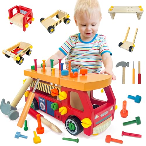 Konoz Werkzeugkoffer Kinder, Montessori Werkbank Kinder, Montessori Spielzeug ab 3 Jahre, Holzspielzeug Werkzeugwagen, Kinderspielzeug Geschenk 3 4 5 Jahre alte Jungen Mädchen Konoz Werkzeugkoffer Kinder, Montessori Werkbank Kinder, Montessori Spielzeug ab 3 Jahre, Holzspielzeug Werkzeugwagen, Kinderspielzeug Geschenk 3 4 5 Jahre alte Jungen Mädchen von Konoz
