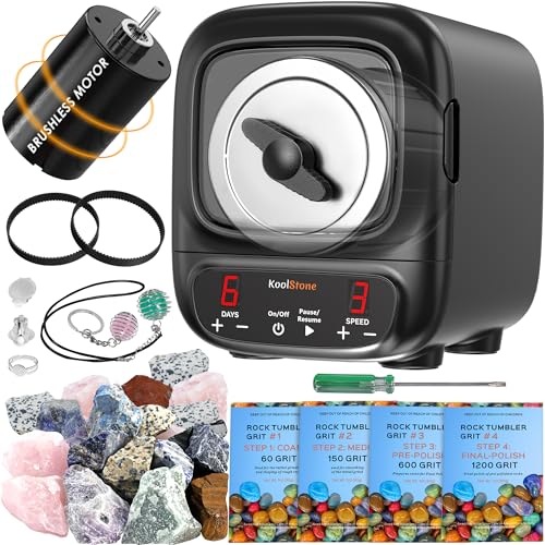 KoolStone C1 Pro Max Brushless Rock Tumbler Kit – Extra großes 1,4 kg Fassungsvermögen, bis zu 6 x mehr Geräuschunterdrückung, ultra-leiser Rotationspolierer mit vollem Zubehör, ideal für Erwachsene von KoolStone