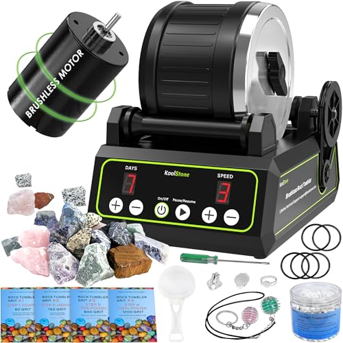 C1 Pro Brushless Rock Tumbler Kit – Professionelles großes 1,1 kg Fassungsvermögen, bis zu 3 x langlebiger, ultra-lange Lebensdauer, Rotationspolierer mit vollem Zubehör und Memory-Funktion, ideal für von KoolStone