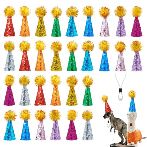Koolenry 30 Stück Mini-Partyhüte für Tierfiguren, Spielzeug, Kleine Glitzer-Geburtstagspartyhüte mit Pompons Koolenry 30 Stück Mini-Partyhüte für Tierfiguren, Spielzeug, Kleine Glitzer-Geburtstagspartyhüte mit Pompons von Koolenry