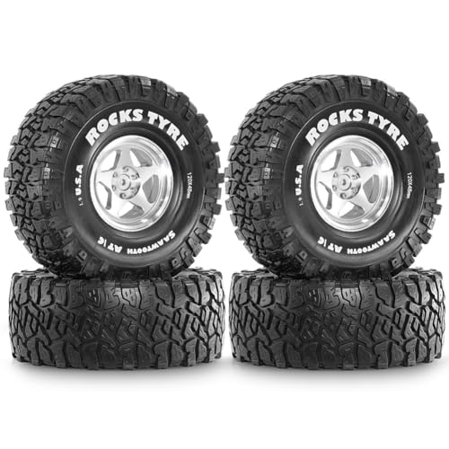 Koolenry 4 Stück 1,9 Metall-Beadlock-Felgen und Crawler-Reifen für 1/10 RC Crawler Car Axial SCX10 II III Pro Capra TRX4 D90 MST A von Koolenry