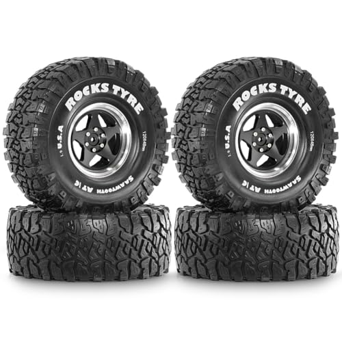 Koolenry 4 Stück 1,9 Metall-Beadlock-Felgen und Crawler-Reifen für 1/10 RC Crawler Car Axial SCX10 II III Pro Capra TRX4 D90 MST B von Koolenry