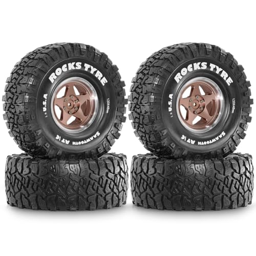 Koolenry 4 Stück 1,9 Metall-Beadlock-Felgen und Crawler-Reifen für 1/10 RC Crawler Car Axial SCX10 II III Pro Capra TRX4 D90 MST C von Koolenry
