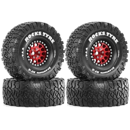 Koolenry 4 Stück 120 mm 1,9 Beadlock-Felgen-Gummireifen-Set für 1/10 RC Crawler Car Axial SCX10 Pro Capra TRX4 D90 Rot von Koolenry