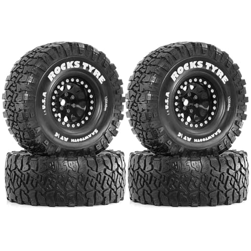 Koolenry 4 Stück 120 mm 1,9 Beadlock-Felgen-Gummireifen-Set für 1/10 RC Crawler Car Axial SCX10 Pro Capra TRX4 D90 Schwarz von Koolenry