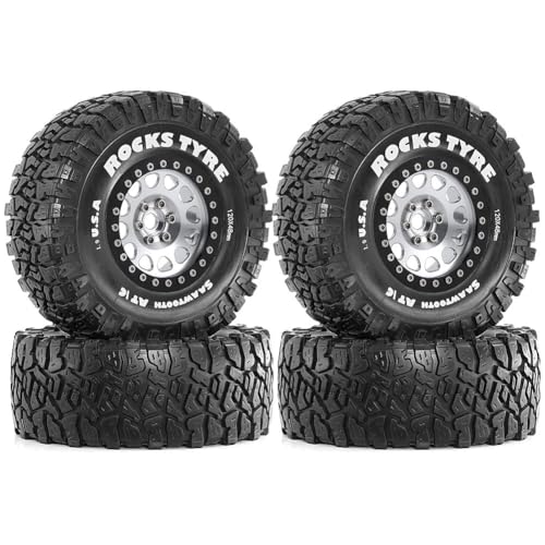 Koolenry 4 Stück 120 mm 1,9 Beadlock-Felgen-Gummireifen-Set für 1/10 RC Crawler Car Axial SCX10 Pro Capra TRX4 D90 Silber von Koolenry