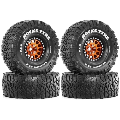 Koolenry 4 Stück 120 mm 1,9 Beadlock-Felgengummireifensatz für 1/10 RC Crawler Car Axial SCX10 Pro Capra TRX4 D90 Orange von Koolenry