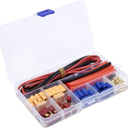 Koolenry Hochwertiges T-Stecker-, XT60- & EC3-Adapter-Set mit 14AWG-Kabel und Schrumpfschlauch für RC FPV Drohnenmodellbau von Koolenry