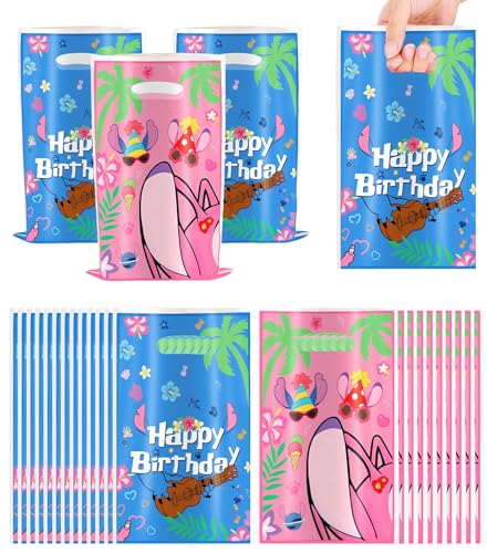 50 Stück Cartoon-Partytüten, niedliche Alien und Engel, Süßigkeitenbeutel mit Griffen, blau-rosa Hawaii-Geschenktüte, Party-Dekorationen von Koongso