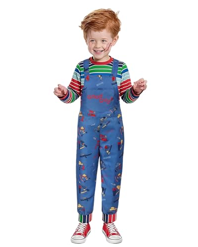 Chucky Halloween-Kostüm für Kinder, Jungen und Mädchen, gute Jungs, Chucky Cosplay-Overalls und gestreiftes T-Shirt, Horror-Film-Killer-Puppe, Cosplay-Outfits, Party-Dress Up Chucky Halloween-Kostüm für Kinder, Jungen und Mädchen, gute Jungs, Chucky Cosplay-Overalls und gestreiftes T-Shirt, Horror-Film-Killer-Puppe, Cosplay-Outfits, Party-Dress Up von Koongso
