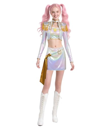 Damen Anime Dämonenjagd Bühne Kostüm K-Pop Idol Hunter Mira Metallic Sparkly Dress Up Erwachsene Halloween Party Karneval Performance Outfits Damen Anime Dämonenjagd Bühne Kostüm K-Pop Idol Hunter Mira Metallic Sparkly Dress Up Erwachsene Halloween Party Karneval Performance Outfits von Koongso