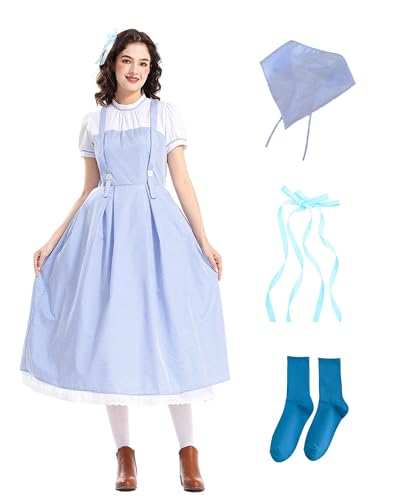 Dorothy Kostüm für Erwachsene, Damen, Dorothy Oz Fairytale Verkleidung Kansas Girl Blau Weiß Gingham Kleid mit Stirnband Kopftuch Welttag Kostüm Dorothy Kostüm für Erwachsene, Damen, Dorothy Oz Fairytale Verkleidung Kansas Girl Blau Weiß Gingham Kleid mit Stirnband Kopftuch Welttag Kostüm von Koongso