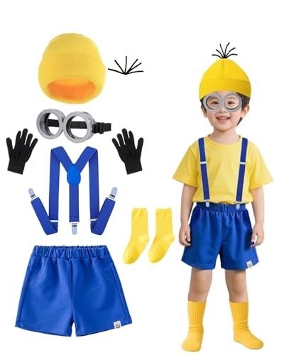 Gelbes Kostüm-Zubehör für Jungen, Halloween-Party, Verkleidungen, Weltbuchtag-Kostüme, gelbe Beanie-Mütze, Hose, Brille, Schultergurt, Handschuhe, Socken Gelbes Kostüm-Zubehör für Jungen, Halloween-Party, Verkleidungen, Weltbuchtag-Kostüme, gelbe Beanie-Mütze, Hose, Brille, Schultergurt, Handschuhe, Socken von Koongso