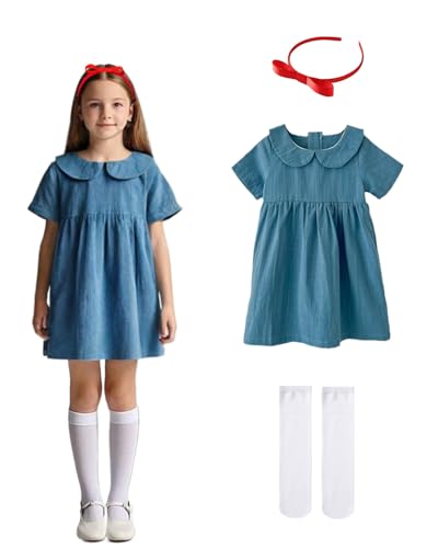 Gilrs' Book Character Costume Set - Blue Dress, White Stockings & Red Bow Headband, Movie Cosplay Costume Wolrd Book Day Outfits for Kids Gilrs' Book Character Costume Set - Blue Dress, White Stockings & Red Bow Headband, Movie Cosplay Costume Wolrd Book Day Outfits for Kids von Koongso