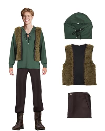 Hiccup Kostüm für Herren, zahnloser Wikinger-Drachenreiter, Rollenspiel-Set – Mittelalter-Shirt, Weste, Hose, Gürtel, Himmelskrieger, Halloween-Party-Outfit von Koongso