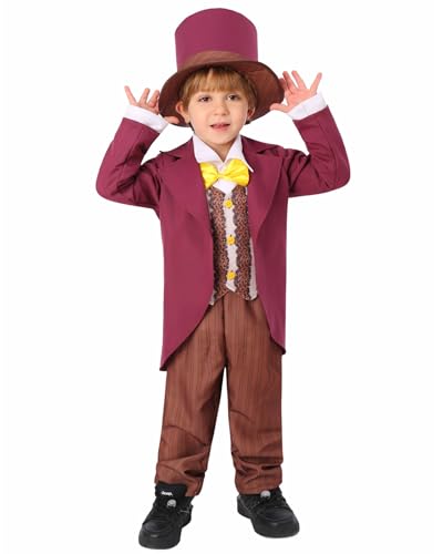 Jungen Schokoladenfabrik Wonka Kostüm, Kinder Wonka Film Schokoladenfabrik Besitzer Halloween Outfit Welttag Verkleidung von Koongso