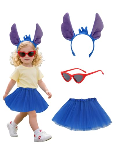 Koongso Alien Hundekostüm für Damen, blaues Hundeohren-Stirnband und Tutu-Kleid, rote Katzenaugen-Sonnenbrille, Cartoon-Tier-Cosplay-Outfit, Halloween-Dress Up von Koongso