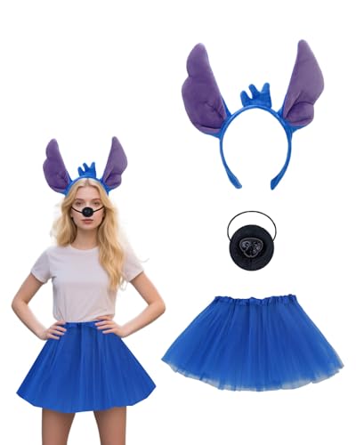 Koongso Alien-Hundekostüm für Erwachsene – Blaue Hundeohren, Stirnband, Nase und Tutu-Kleid, Cartoon-Alien-Tier-Kostüm, Requisiten, Halloween, Verkleidung von Koongso