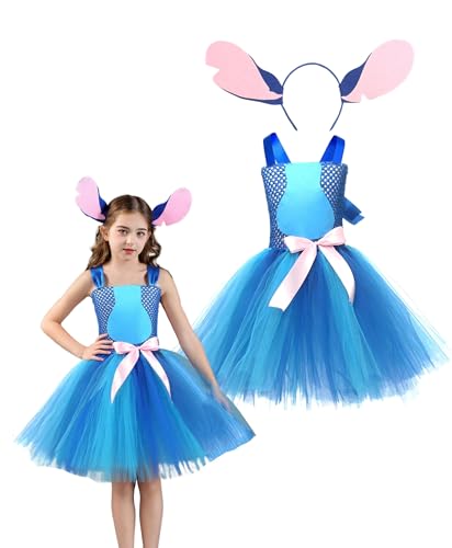 Koongso Alien Hundekostüm für Mädchen, Lilo Ohana Hundeohren Stirnband Sparkle Prinzessin Tüll Tutu Kleid, Cartoon Alien Cosplay Outfits Geburtstag Party Dress Up von Koongso