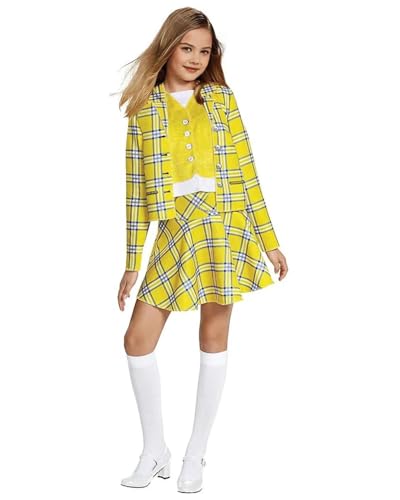 Koongso Cher Kostüm für Mädchen, Filmschulmädchen-Kostüm – Gelb kariert, Mantel, Rock, Strümpfe, 90er Jahre Vintage Outfits für Halloween, Cosplay, Schulparty Koongso Cher Kostüm für Mädchen, Filmschulmädchen-Kostüm – Gelb kariert, Mantel, Rock, Strümpfe, 90er Jahre Vintage Outfits für Halloween, Cosplay, Schulparty von Koongso