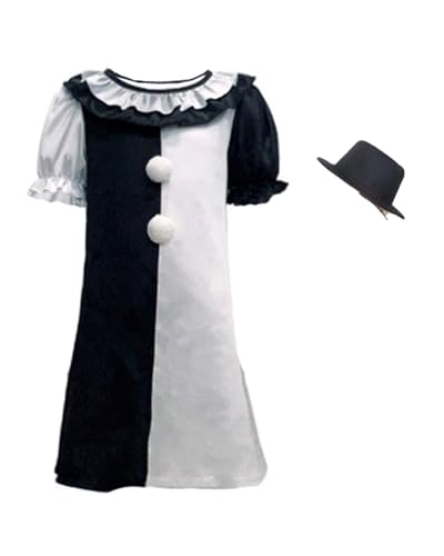 Koongso Clown-Kostüm für Kinder, kleines blasses Mädchen, schwarz-weißes Kleid mit Haarspange, Horror-Film, schrecklicher Killer-Clown, Halloween-Party, Bühnen-Overall, Outfit Koongso Clown-Kostüm für Kinder, kleines blasses Mädchen, schwarz-weißes Kleid mit Haarspange, Horror-Film, schrecklicher Killer-Clown, Halloween-Party, Bühnen-Overall, Outfit von Koongso