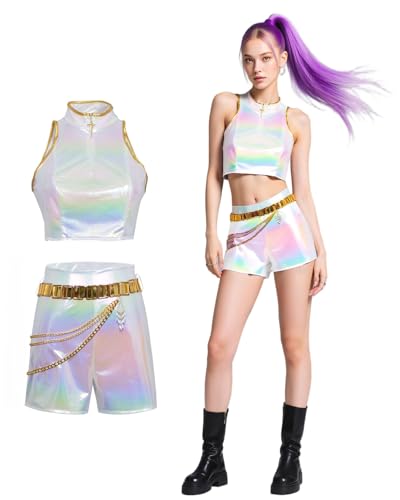 Koongso Damen K-Pop Dämonenjagd Bühne Kostüm Anime Idol Jäger Rumi Metallic Glänzend Performance Outfits Halloween Party Karneval Dress Up Koongso Damen K-Pop Dämonenjagd Bühne Kostüm Anime Idol Jäger Rumi Metallic Glänzend Performance Outfits Halloween Party Karneval Dress Up von Koongso