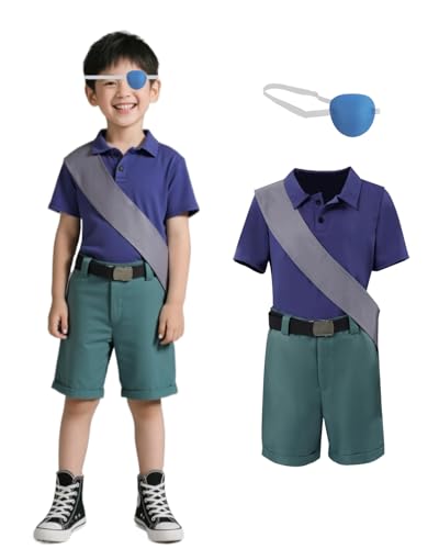 Koongso Elio Cosplay-Kostüm für Kinder, Erdkommissar, Elio, Uniform, Anzug, Halloween-Outfits, Partyverkleidungen – Blaues Poloshirt, grüne Shorts, graue Schärpe, Augenklappe Koongso Elio Cosplay-Kostüm für Kinder, Erdkommissar, Elio, Uniform, Anzug, Halloween-Outfits, Partyverkleidungen – Blaues Poloshirt, grüne Shorts, graue Schärpe, Augenklappe von Koongso