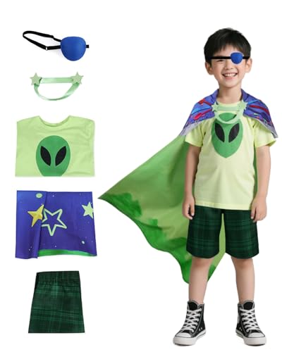 Koongso Elio-Kostüm für Jungen, 5-teilig, Elio-Cosplay-Outfits für Kinder, Alien-Hemd, Shorts, Sternenumhang und Augenklappe, Erdbotschafter-Kostüm, Weltraumabenteuer-Outfit Koongso Elio-Kostüm für Jungen, 5-teilig, Elio-Cosplay-Outfits für Kinder, Alien-Hemd, Shorts, Sternenumhang und Augenklappe, Erdbotschafter-Kostüm, Weltraumabenteuer-Outfit von Koongso
