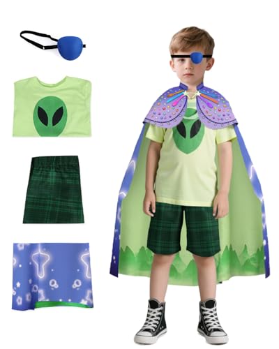 Koongso Elio-Kostüm für Jungen, 5-teilig, Elio-Cosplay-Outfits für Kinder, Alien-Hemd, Shorts, Sternenumhang und Augenklappe, Erdbotschafter-Kostüm, Weltraumabenteuer-Outfit von Koongso