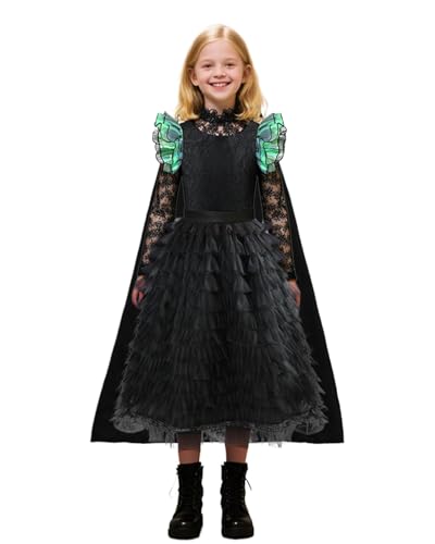 Koongso Elphaba Kostüm für Kinder, Bad Witch Elphaba Cosplay Outfits, schwarzes Tüllkleid mit Umhang für Mädchen, schwarzes gerüschtes Ballkleid, Halloween-Partykleid von Koongso