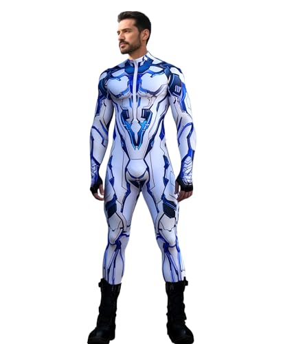 Koongso Erwachsene Roboter Superhelden Kostüm Outfits, Unisex Herren 3D Armor Roboter Druck Halloween Cosplay Jumpsuit Futuristisches Cyborg Kostüm Bodysuit von Koongso