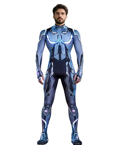Koongso Erwachsene Roboter Superhelden Kostüm Outfits, Unisex Herren 3D Armor Roboter Druck Halloween Cosplay Jumpsuit Futuristisches Cyborg Kostüm Bodysuit von Koongso