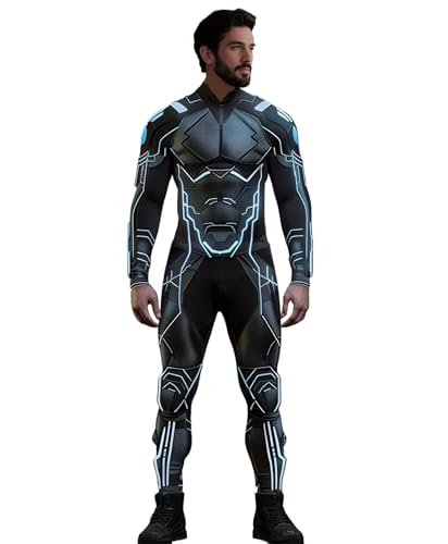 Koongso Erwachsene Roboter Superhelden Kostüm Outfits, Unisex Herren 3D Armor Roboter Druck Halloween Cosplay Jumpsuit Futuristisches Cyborg Kostüm Bodysuit von Koongso