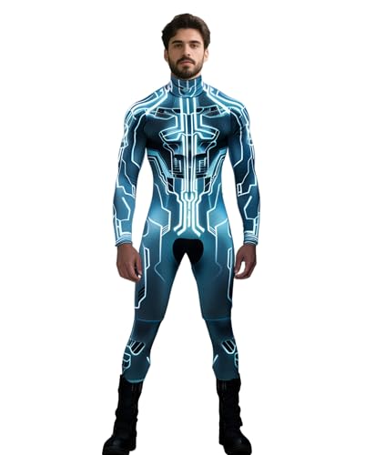Koongso Erwachsene Roboter Superhelden Kostüm Outfits, Unisex Herren 3D Armor Roboter Druck Halloween Cosplay Jumpsuit Futuristisches Cyborg Kostüm Bodysuit von Koongso