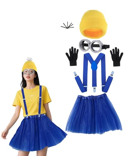 Koongso Gelbes Kostümzubehör für Erwachsene, Halloween-Kostüm, Geburtstagsparty-Outfit, gelbe Beanie-Tutu-Kleid, Brille, Riemen, schwarze Handschuhe, 5 Stück Koongso Gelbes Kostümzubehör für Erwachsene, Halloween-Kostüm, Geburtstagsparty-Outfit, gelbe Beanie-Tutu-Kleid, Brille, Riemen, schwarze Handschuhe, 5 Stück von Koongso