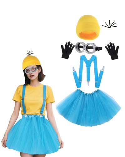 Koongso Gelbes Kostümzubehör für Erwachsene, Halloween-Kostüm, Geburtstagsparty-Outfit, gelbe Beanie-Tutu-Kleid, Brille, Riemen, schwarze Handschuhe, 5 Stück Koongso Gelbes Kostümzubehör für Erwachsene, Halloween-Kostüm, Geburtstagsparty-Outfit, gelbe Beanie-Tutu-Kleid, Brille, Riemen, schwarze Handschuhe, 5 Stück von Koongso