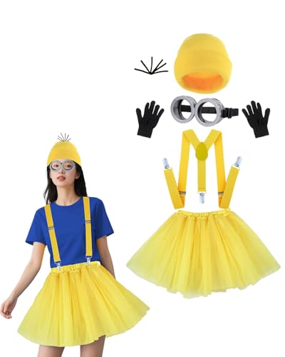 Koongso Gelbes Kostümzubehör für Erwachsene, Halloween-Kostüm, Geburtstagsparty-Outfit, gelbe Beanie-Tutu-Kleid, Brille, Riemen, schwarze Handschuhe, 5 Stück Koongso Gelbes Kostümzubehör für Erwachsene, Halloween-Kostüm, Geburtstagsparty-Outfit, gelbe Beanie-Tutu-Kleid, Brille, Riemen, schwarze Handschuhe, 5 Stück von Koongso