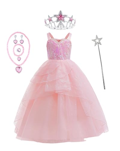 Koongso Glinda Die Gute Hexe Kostüm für Mädchen, Rosa Hexenkostüm Bubble Tüll Prinzessin Kleid Mädchen Pailletten Partykleid mit Krone und Zauberstab Koongso Glinda Die Gute Hexe Kostüm für Mädchen, Rosa Hexenkostüm Bubble Tüll Prinzessin Kleid Mädchen Pailletten Partykleid mit Krone und Zauberstab von Koongso