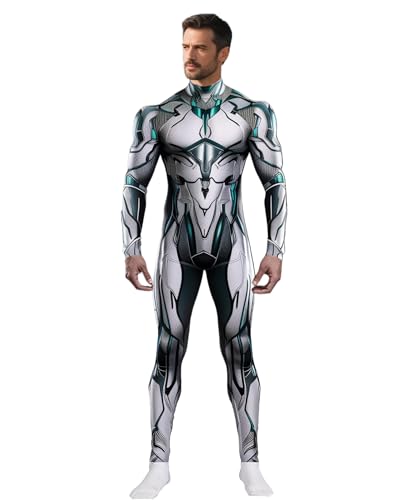 Koongso Herren 3D Roboter Superhelden Druck Bodysuit Halloween Kostüm Unisex Erwachsene Rüstung Roboter Skelett Cosplay Jumpsuit Futuristisches Cyborg Kostüm Verkleidung von Koongso