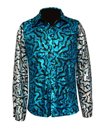 Koongso Joe-Exotisches Kostüm für Erwachsene, für Herren, Tiger-Keeper, glitzernde Pailletten, Button-Up-Shirt, Halloween, Party, Karneval, Nachtclub, Glitzer-Outfit, Vintage, lässiges Oberteil, blau, Koongso Joe-Exotisches Kostüm für Erwachsene, für Herren, Tiger-Keeper, glitzernde Pailletten, Button-Up-Shirt, Halloween, Party, Karneval, Nachtclub, Glitzer-Outfit, Vintage, lässiges Oberteil, blau, von Koongso