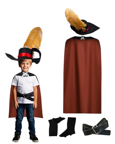 Koongso Kater und Stiefel Kostüm-Set – Umhang, Hut, Gürtel und Stiefel, Buchfigur, Meister-Katzen-Kostüm, Halloween-Outfit für Kinder, Räuber-Piratenkostüm Koongso Kater und Stiefel Kostüm-Set – Umhang, Hut, Gürtel und Stiefel, Buchfigur, Meister-Katzen-Kostüm, Halloween-Outfit für Kinder, Räuber-Piratenkostüm von Koongso