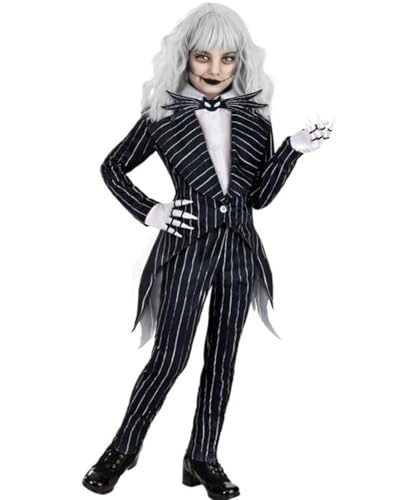 Koongso Kinder-Albtraum-Weihnachtskostüm Jack Skellington, gestreift, Frack, Jacke, Hose mit Fliege, Halloween, Rollenspiel, Party, Verkleidung, Schule, Bühnen-Outfits Koongso Kinder-Albtraum-Weihnachtskostüm Jack Skellington, gestreift, Frack, Jacke, Hose mit Fliege, Halloween, Rollenspiel, Party, Verkleidung, Schule, Bühnen-Outfits von Koongso