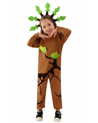 Koongso Kinder-Baum-Kostüm, Waldpflanze, brauner bedruckter Overall mit Blättern, Stirnband, für Schule, Bühnenaufführung, Fasching, Mottoparty, Rollenspiel-Outfit Koongso Kinder-Baum-Kostüm, Waldpflanze, brauner bedruckter Overall mit Blättern, Stirnband, für Schule, Bühnenaufführung, Fasching, Mottoparty, Rollenspiel-Outfit von Koongso